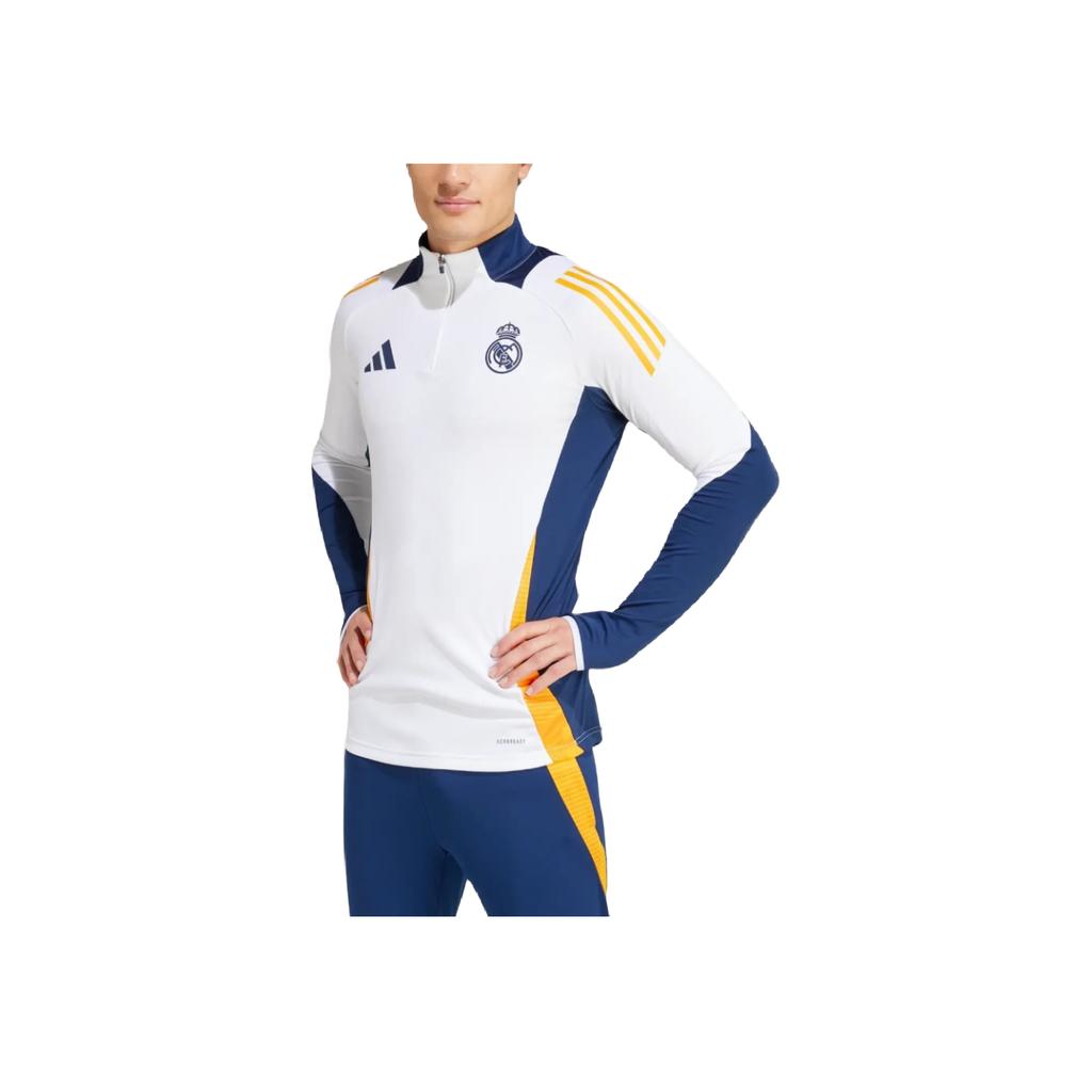 Adidas Real Madrid 2024-25 1/4 Zip Stand Collar Fashion Casual Sports Football Shirt Unisex Tops White IT5119