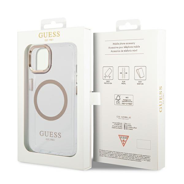 Guess Guhmp14Mhtrmd Iphone 14 Plus / 15 Plus 6.7 Złoty/Gold Hard Case Metal Outline Magsafe