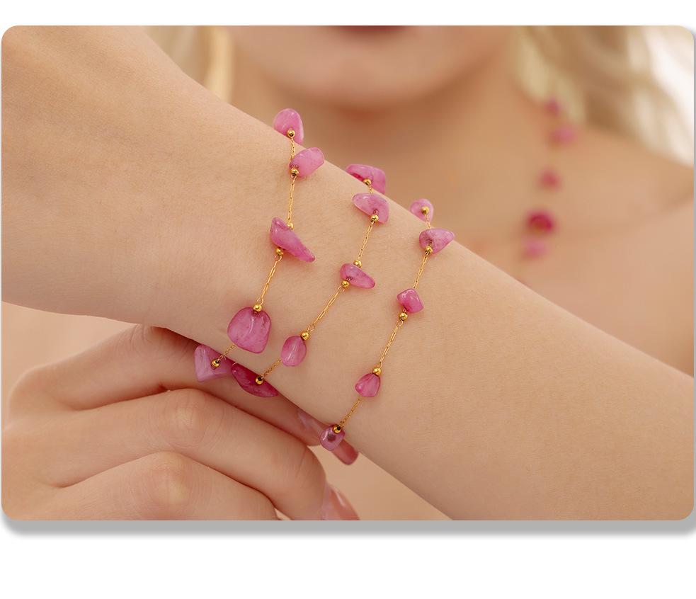 Bohemian Pink Stone Luxury Choker & Bracelet Set for Women