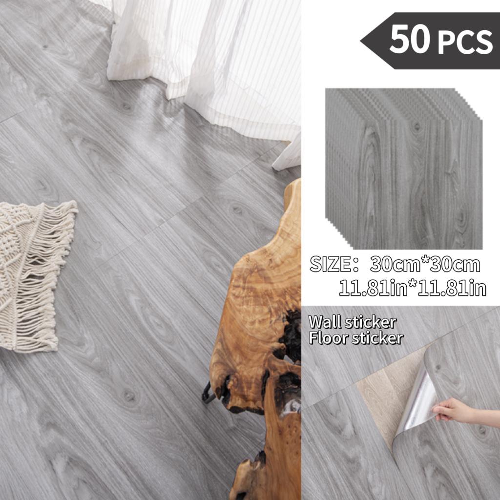 NINETAI Peel And Stick Floor Tile, 50pcs Vinyl Plank Wood Grain Look 11.81in*11.81in/48 Sq.Ft, Kitchen Mats For Floor