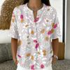 Women Fashion Floral Print V Neck Blouse Short Sleeve Pullover Top Lightweight Casual Shirt