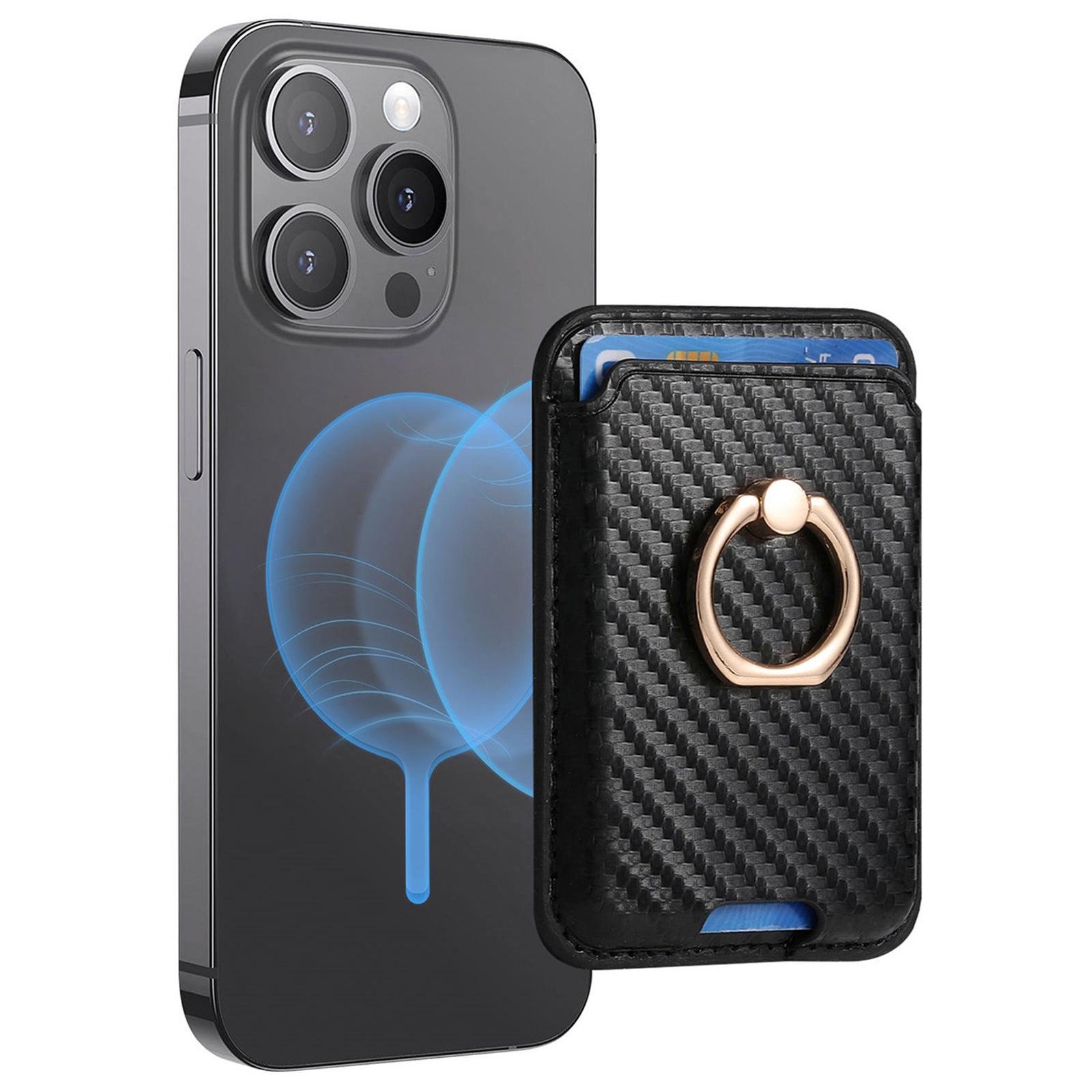 

MC-W15 Carbon Fiber Texture Card Holder Ring Holder Leather Magnetic Phone Card Bag Black