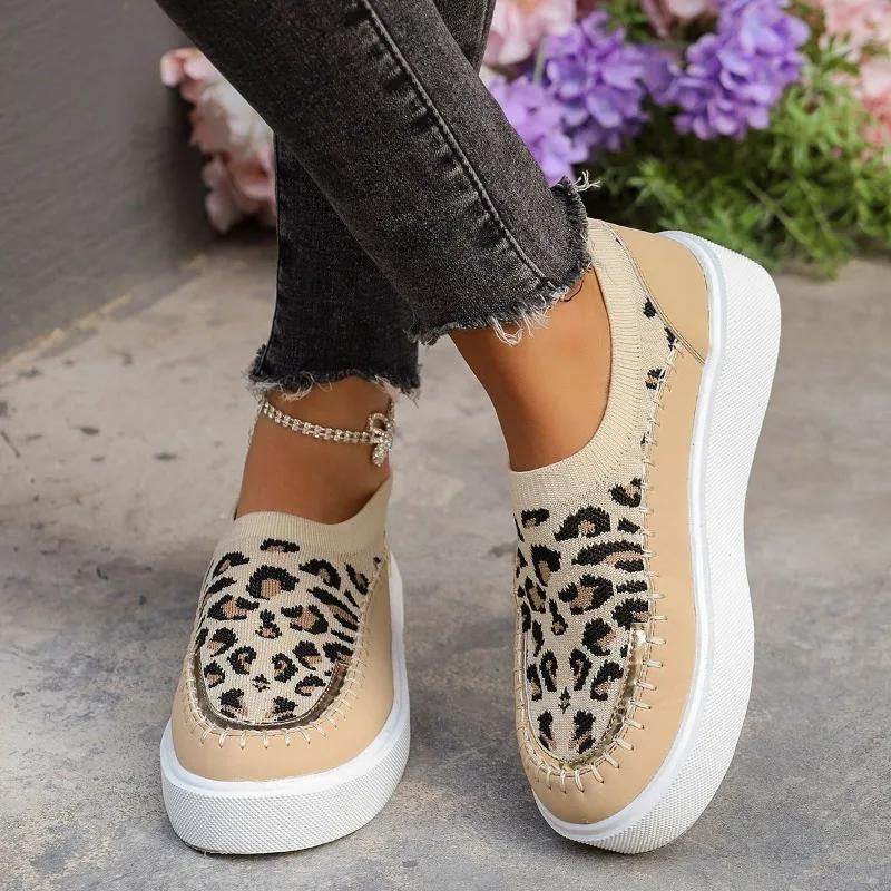 2024 Shallow Mouth, One -footed Women's Sports Shoes, Flat Leopard Pattern, Leisure and Leisure Wearing Women's Single Shoes