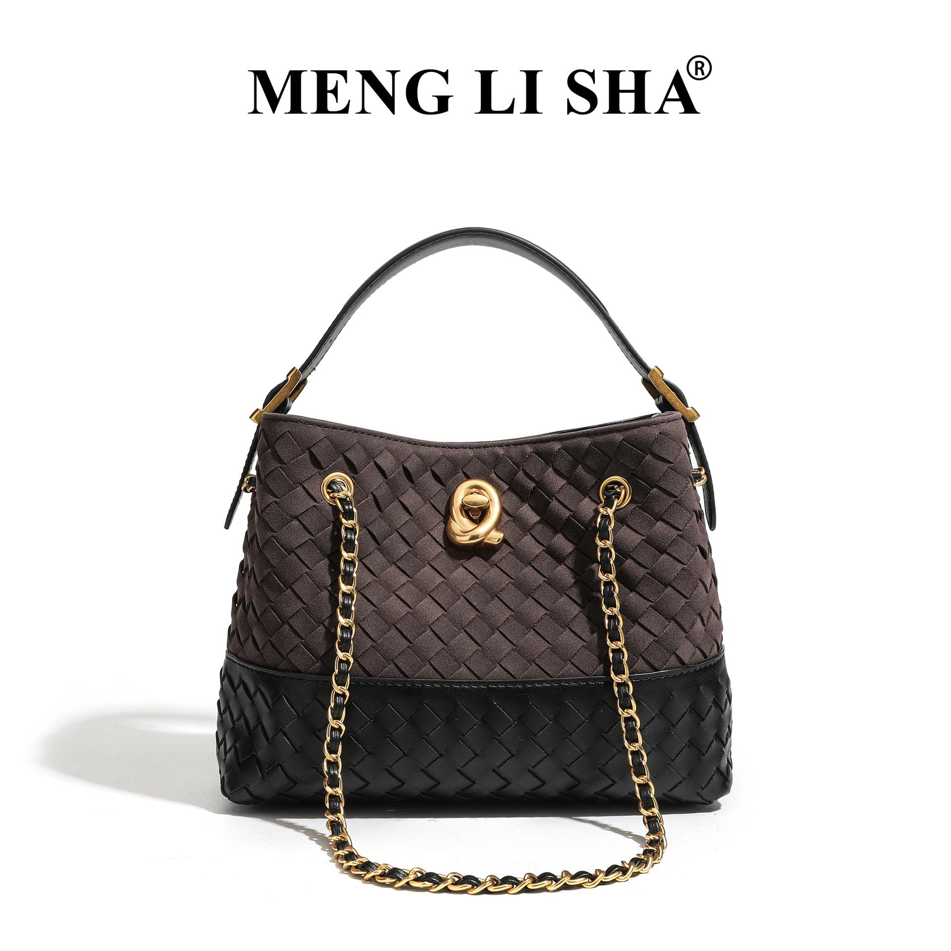 

High End Small Fragrant Style Single Shoulder Armpit Woven Women s Bag, New Niche Color Collision Large Capacity Commuting Crossbody Bucket Bag кавовий