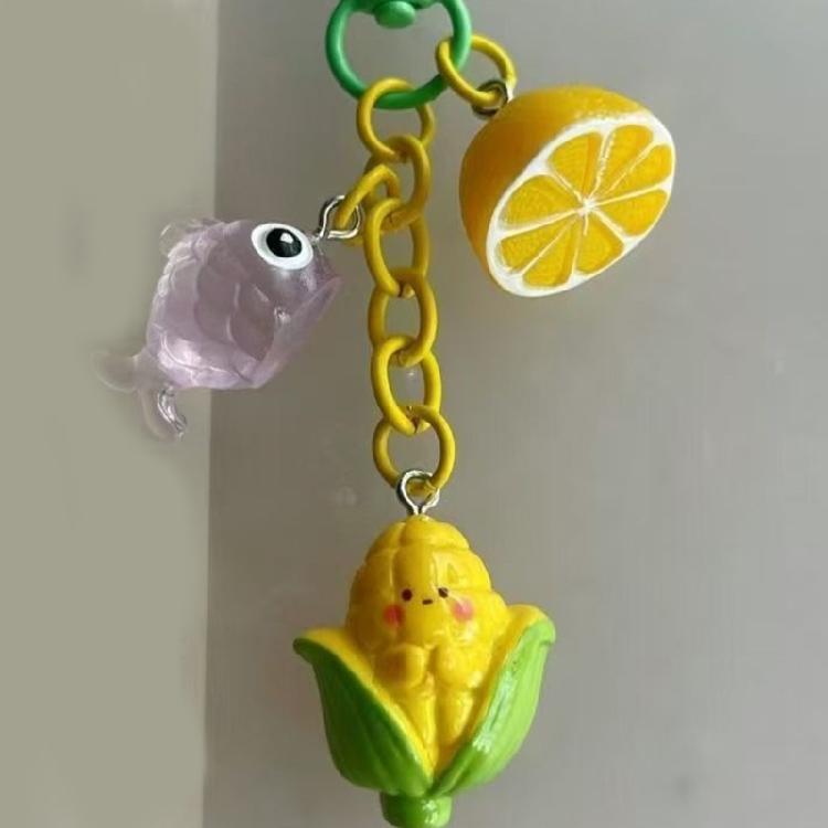 Colorful Lemon Corn Fish Keyring Pendant Key Chain Stylish Ornament For Travel Luggage Label Bags Resin Craft