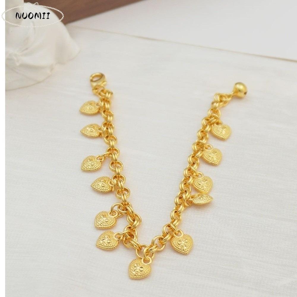 Elegant Heart Charm Hand Chain 4mm Width Jewelry Gold Pendant Bracelets Heart-shaped Bell Gifts Multi Bead Cuban Chain