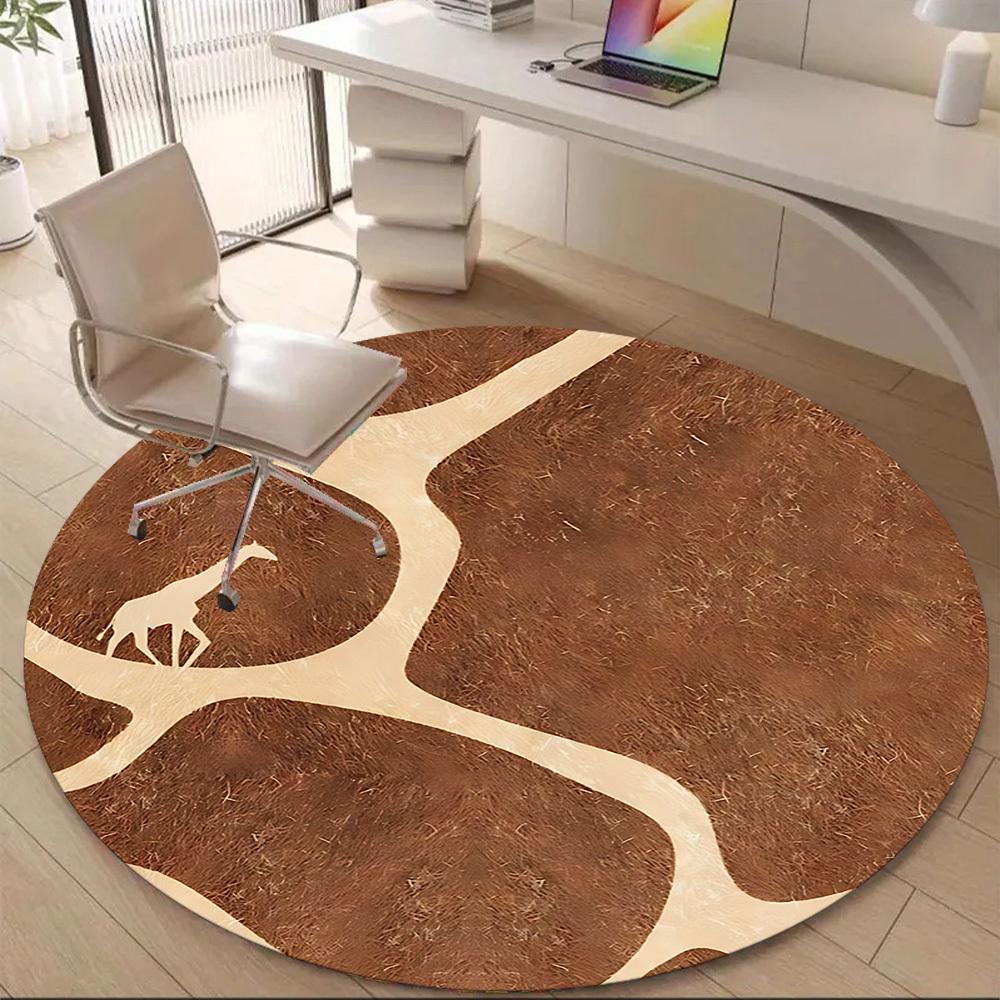 1pc Giraffe Safari Office Round Area Rug, Indoor Mat Suitable ForOffice, Under Office Chairs Bedroom Living Room Home Decor D021