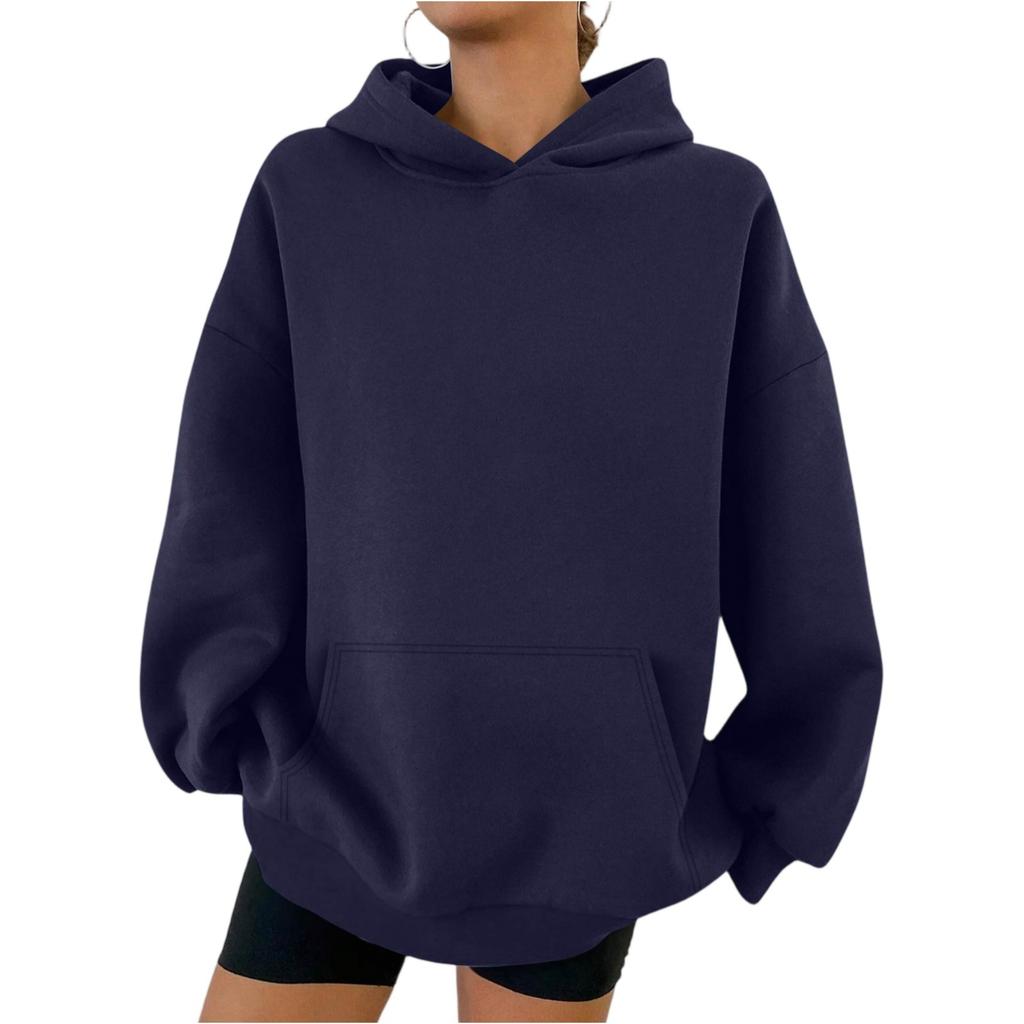 Women's Hooded Long Sleeve Sweatshirt Loose Fit Streetwear Solid Color Pullover Hoodie