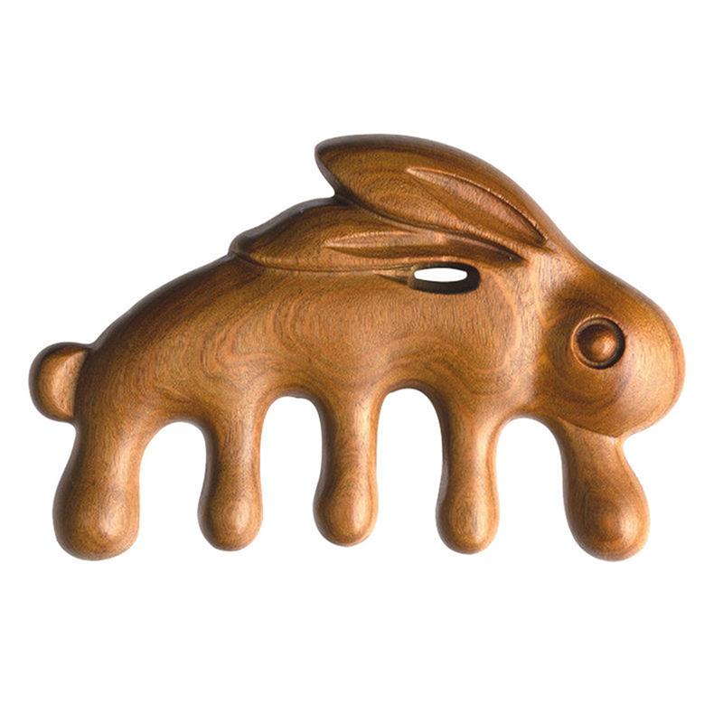1Pc Body Meridian Massage Comb Green Sandalwood Rabbit Shaped 5 Tooth Comb Acupuncture Therapy Anti-static Smooth Hair Comb
