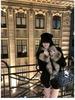Women's Black Shearling Fur Collar Short Slim Fit Biker Jacket - Autumn/Winter Thickened Coat