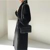 Winter Lang Schwarz Luxuriös Elegant Stilvoll Dick Warm Flauschig Zottelig Weich Faux Nerz Pelzmantel Damen Stehkragen Schärpen