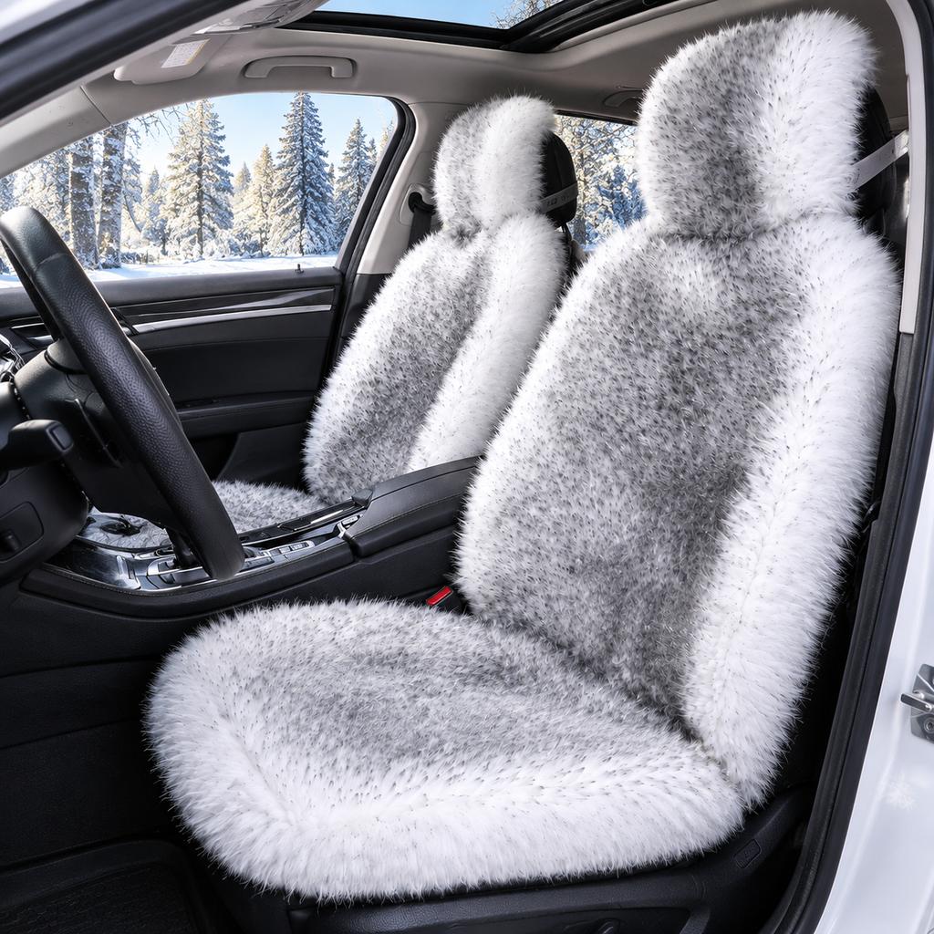 Winter Faux Wool Car Seat Covers Front Row 2pcs