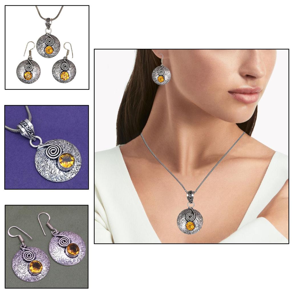 Citrine Set Jewelry Women Pendant  Earring Gemstone Earrings Gems Green