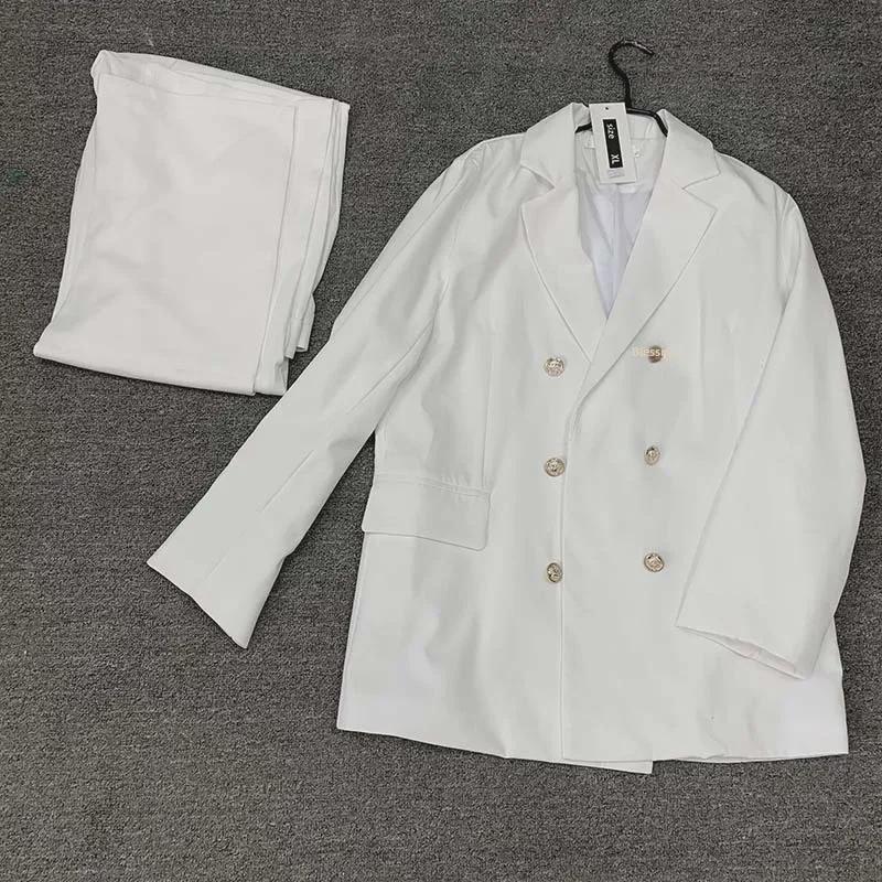 Special Offer: White Trousers & Long Sleeve Fashionable Goddess-Style Casual Professional Suit Set