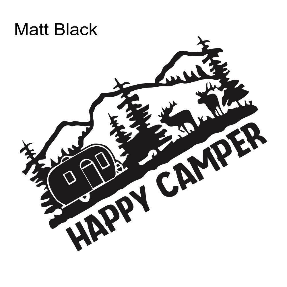 Happy Camper Mountain Camping Tree Car Sticker for Van Motovan Motorhome Caravan Vinyl Decoration Decals Auto Tuning Accessories
