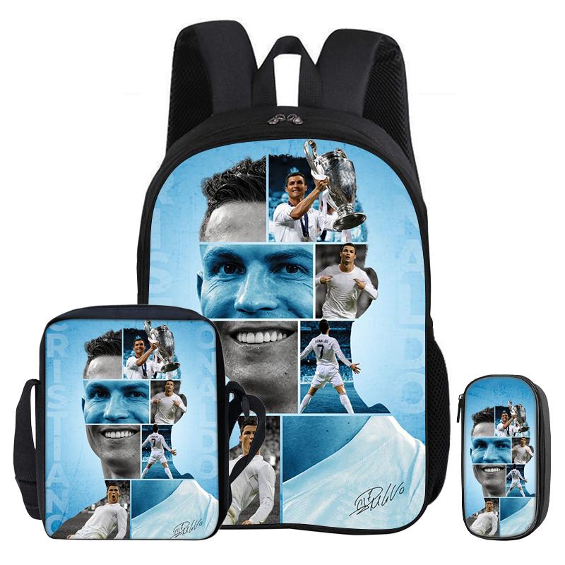 Ronaldo Kinder Lernertaschen CR Fußballstar Alltagsrucksack mit USB-Schnittstelle Tragetasche für Schüler Rucksack Fußball Sportrucksack Jugendgeschenk