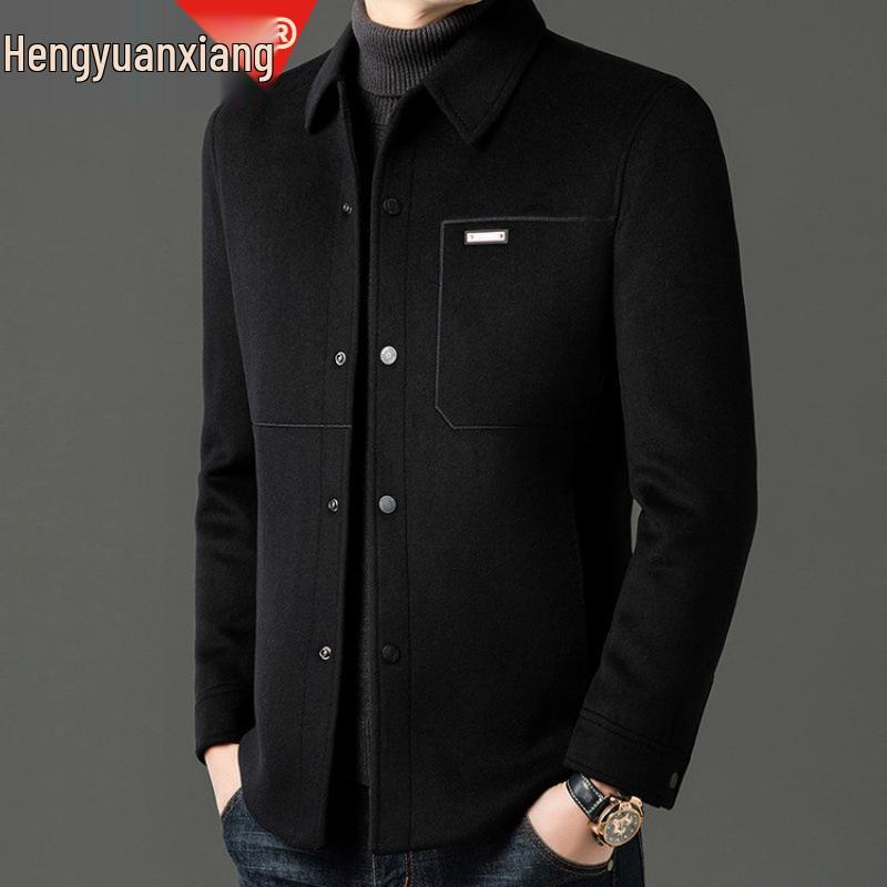 Hengyuanxiang Men's Wool-Down Detachable Jacket, 2025 Autumn Casual Lapel Coat