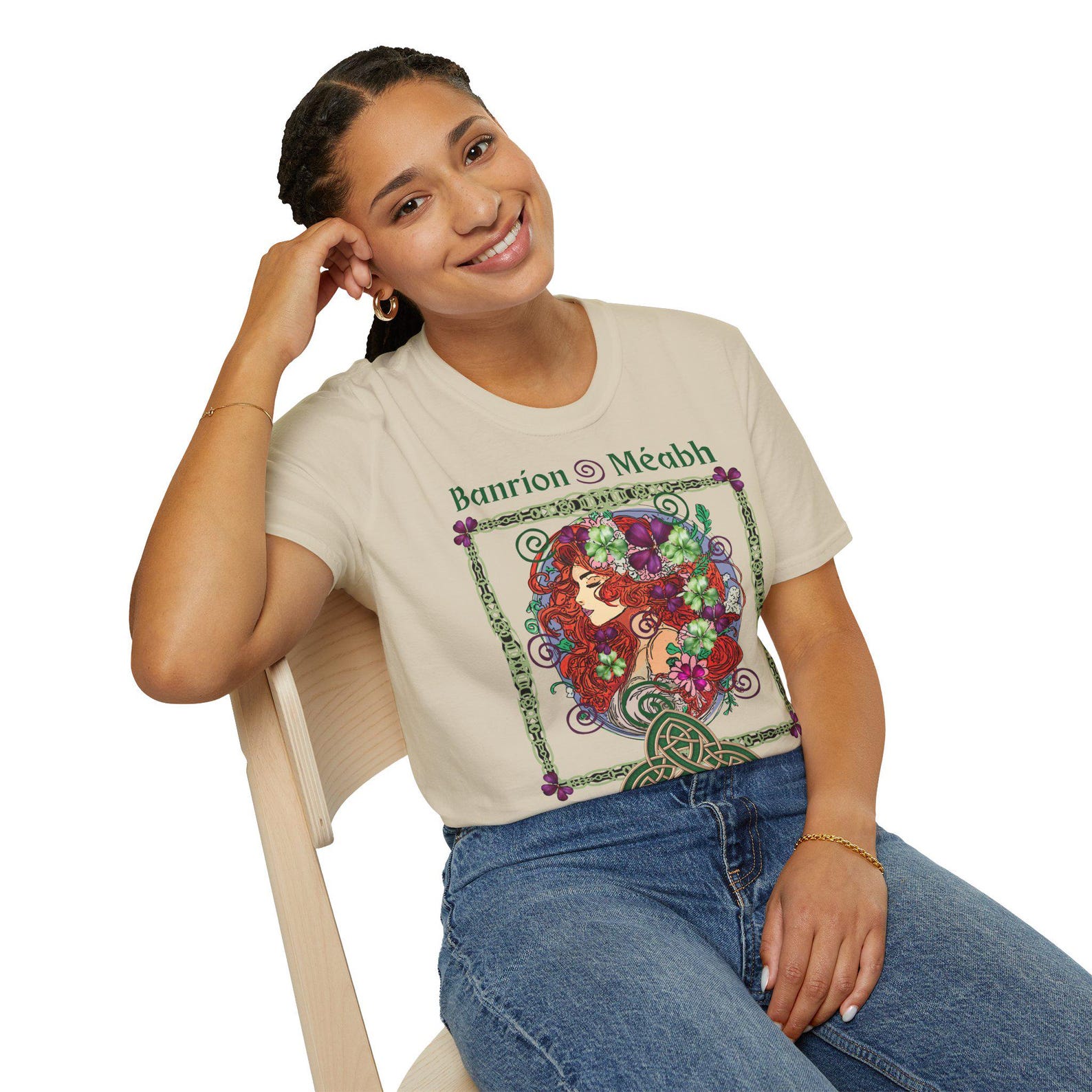Irish Celtic Redhead Art Tee | Banrion Méabh Floral Knotwork 4XL