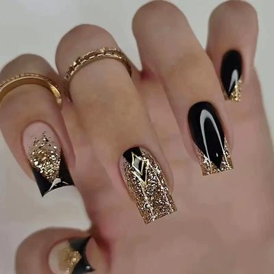 24Pcs Fake Fingernails Detachable Nails Set with Jelly Adhesive Press-On Short Square Full Cover