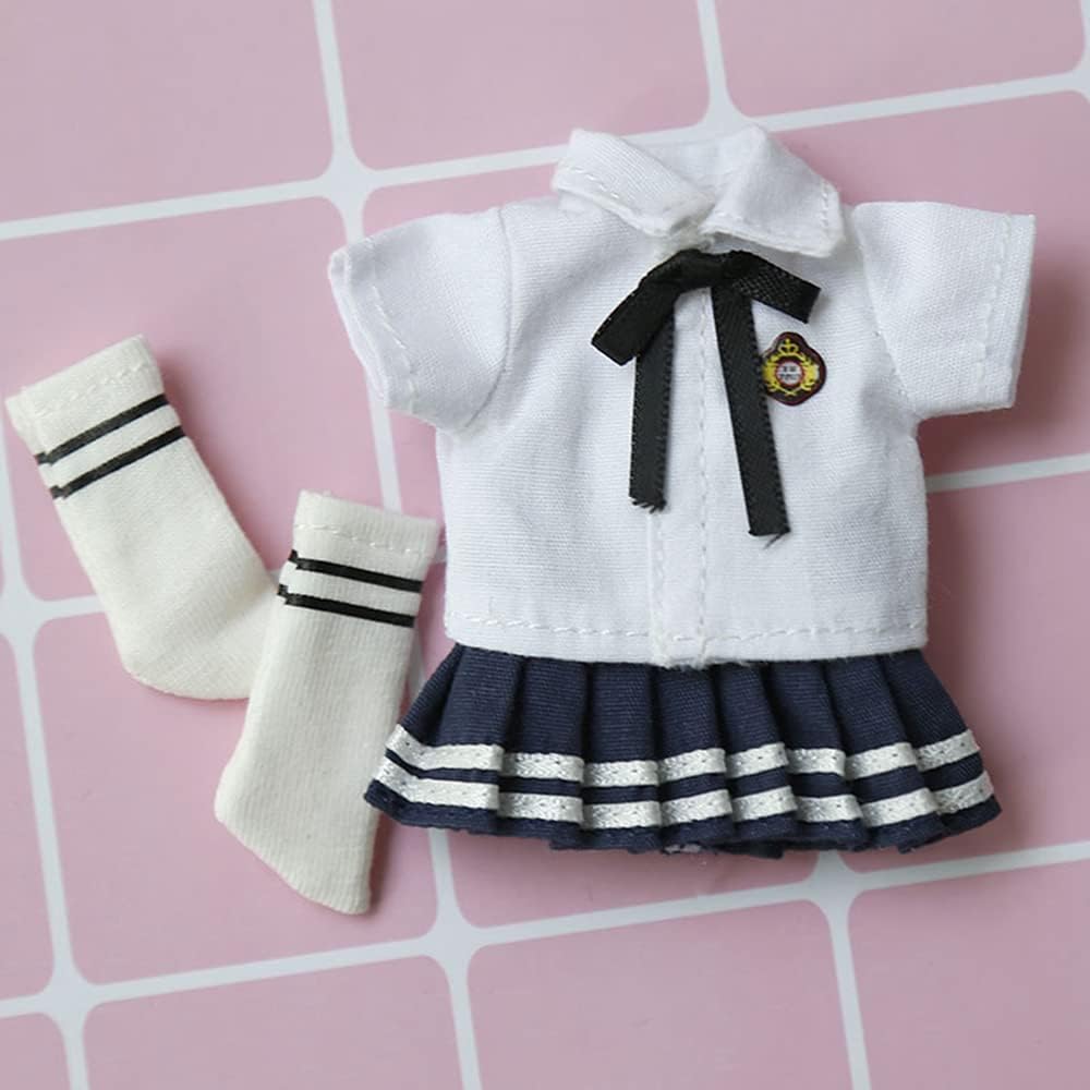 Doll Clothes Uniform School Uniform Set for OB11,GSC Molly 1/12 BJD Doll Accessories Toy Skirt Set (White1)
