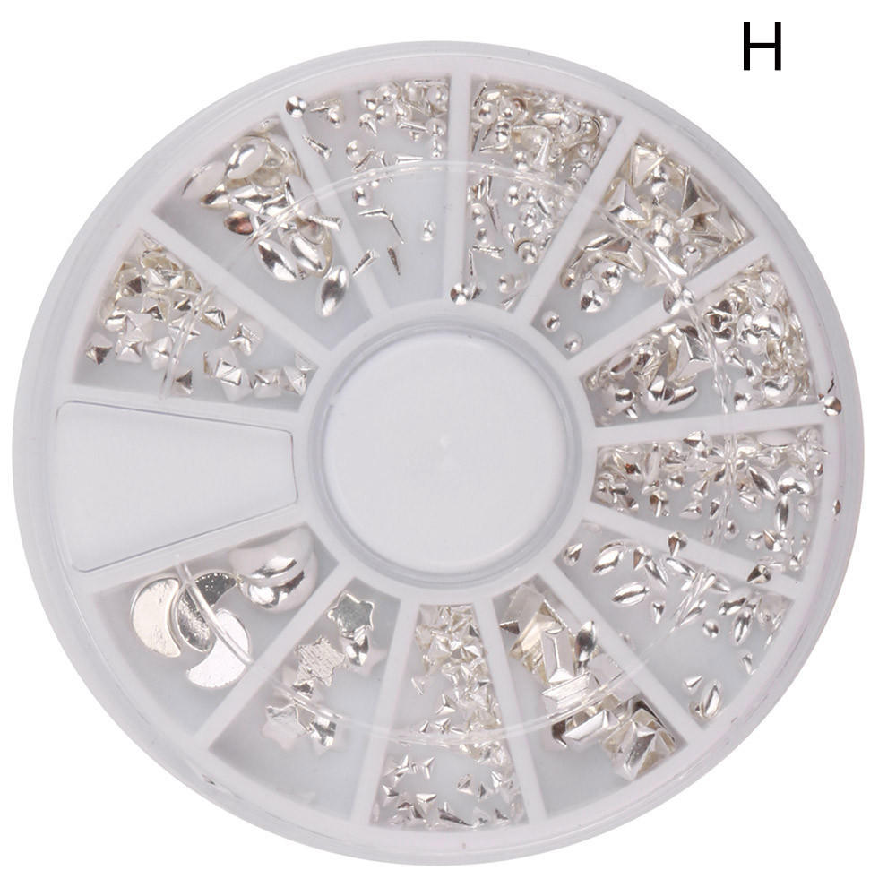 1 Box Colour Steel Bead 3D Round Nail Studs Nail Rhinestone  Decoration