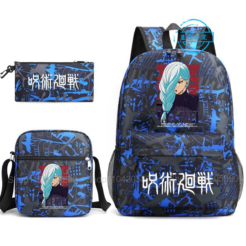 3pz Zaino Jujutsu Kaisen Ragazzi Ragazze Anime Mochila Zaino Scolastico Studente con Borsa a Tracolla Astuccio Viaggio Quotidiano Rucksack