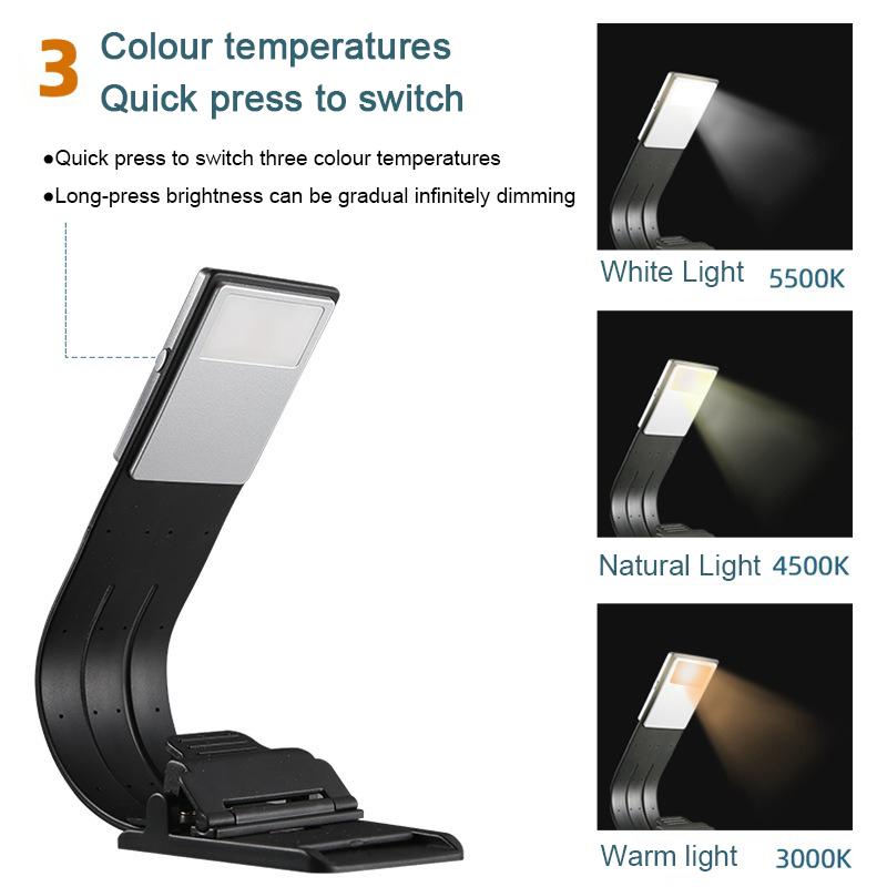3-Color Book Light Charging Cip With Versatile Reading And Learning Light Clip Eye Protection Dimming Reading  Led Book Lamps