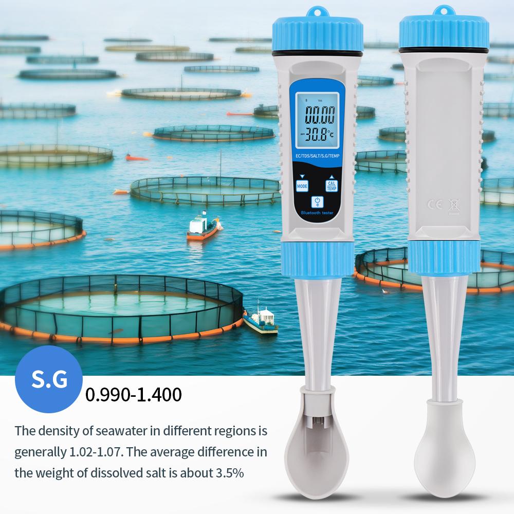 5 In 1 Bluetooth Water Quality Tester TDS/S.G/Salinity/Temp/EC Meter for Hydroponics Aquariums Pools Water Quality Detector