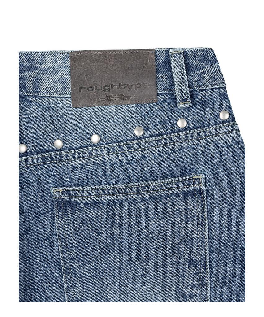 Lotaib Stud Line Wide Denim Pants - Mid Blue