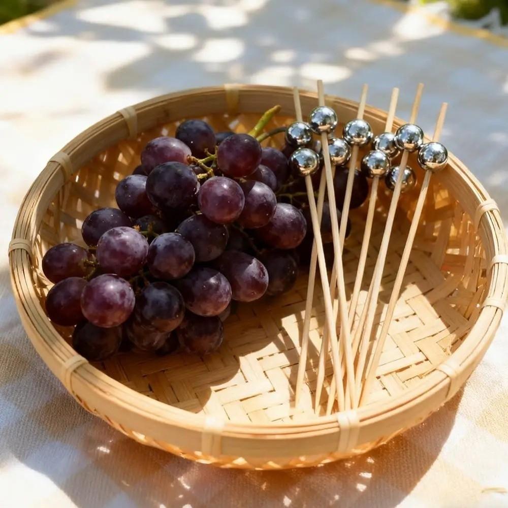 100pcs 12cm Length Bamboo Food Picks Disposable Versatile Pearl Fruit Picks Snack Fork Skewer Dessert Sticks Wedding Party