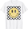 Retro Happy Face Checkered Pattern Smile Face Trendy T-Shirt