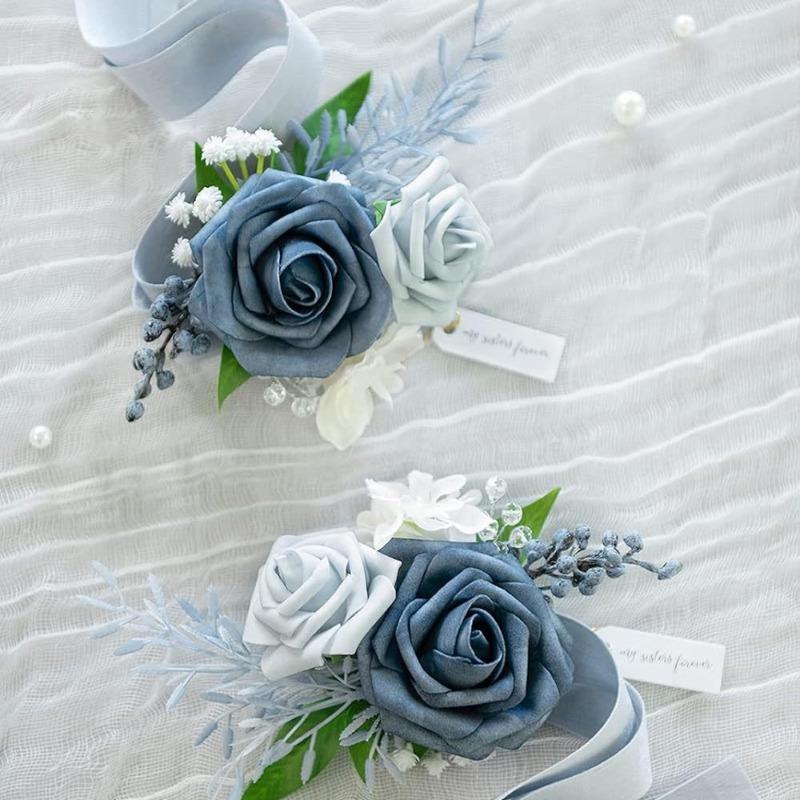 Valentine's Day Rose Wrist Corsage for Bride Groom Prom Wedding Artificial Silk Flowers Adjustable Wristband Artificial Flowers