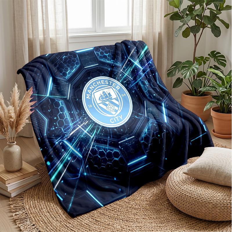Couverture sur le thème de Manchester City Couverture douce en flanelle Couverture jetée pelucheuse Couverture douillette pour canapé et lit pour la décoration de la maison