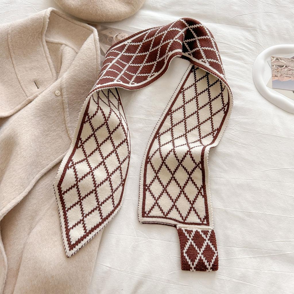 Polka Dot Striped Thicken And Warm Winter Small Knitted Scarf For Women Striped Neck Gaiter Versatile Temperament Scarves