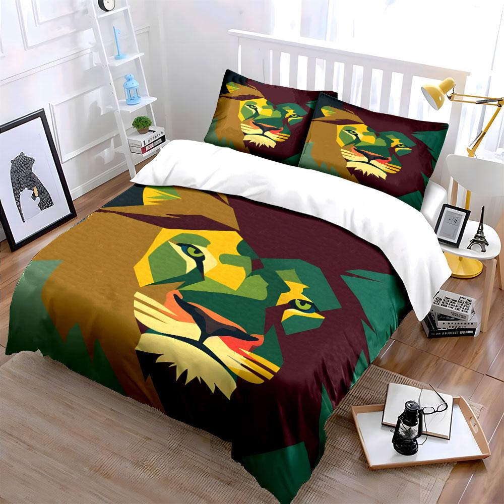 Geometric multicolor lion head. Bedding sets Duvet cover sets Duvet covers Pillowcases(1*Duvet Cover 2*Pillowcases without duvet insert)
