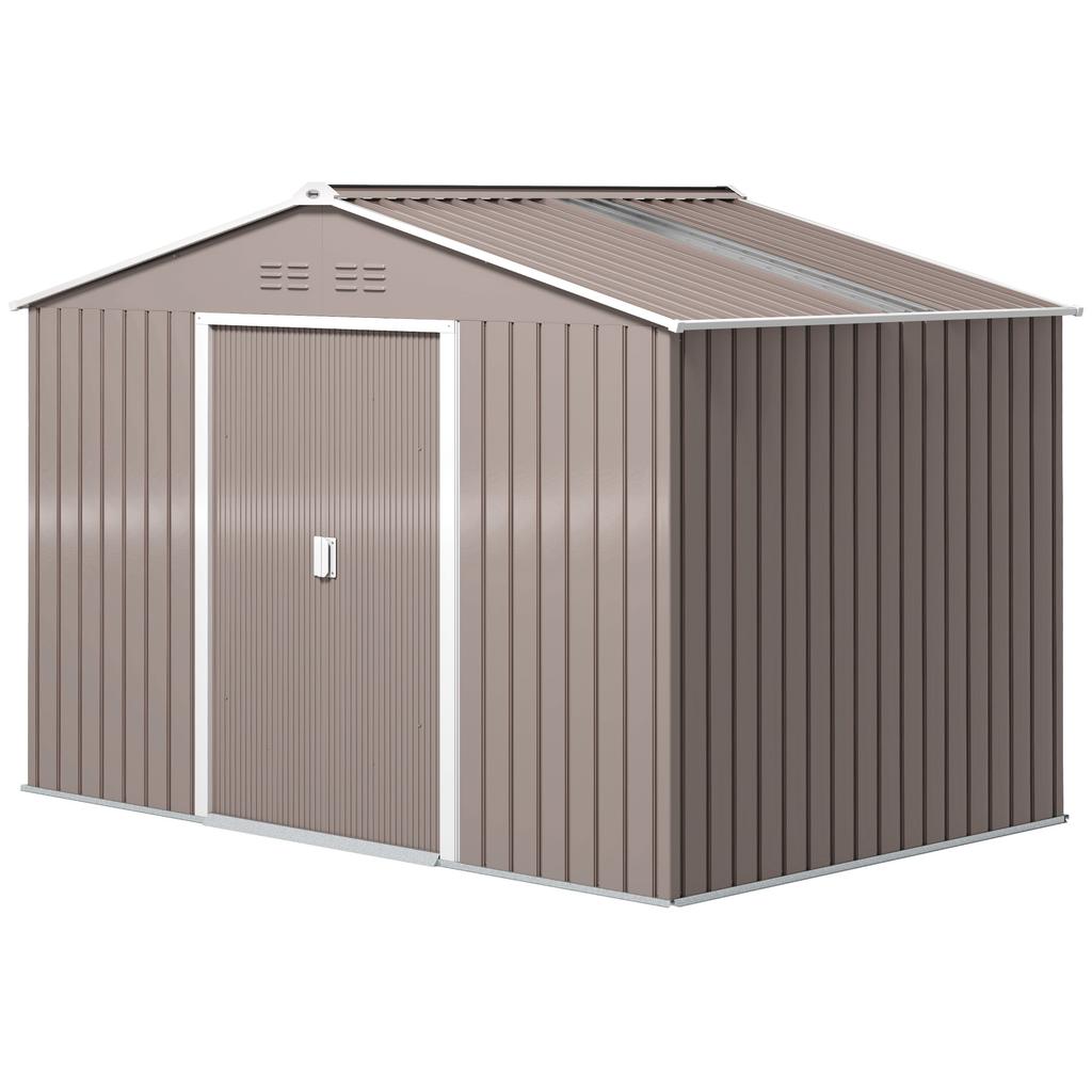 Capanno per attrezzi in metallo con porte scorrevoli e finestre di ventilazione, 277 x 195 x 192 cm, Grigio chiaro