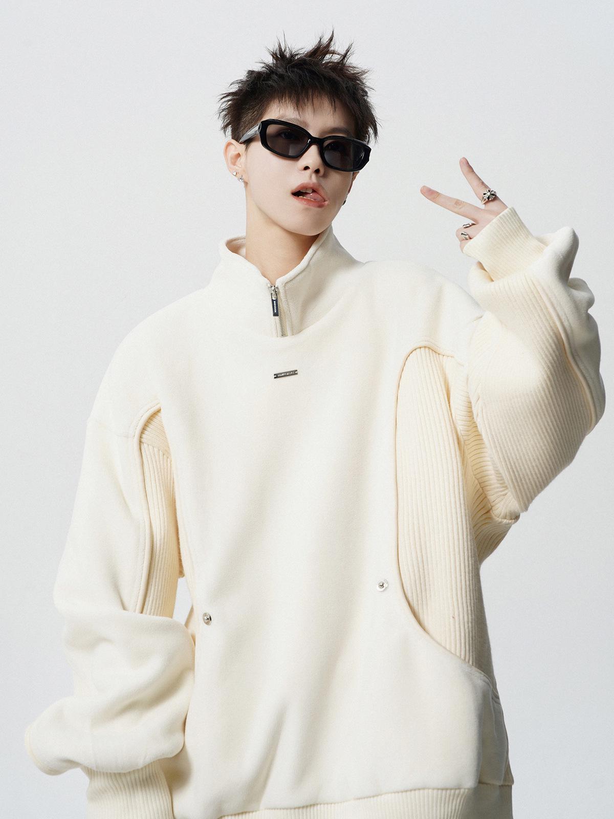 2025 Trendy Men s Half-Zip Hoodie: Autumn Stand-Up Collar Patchwork Jacket M