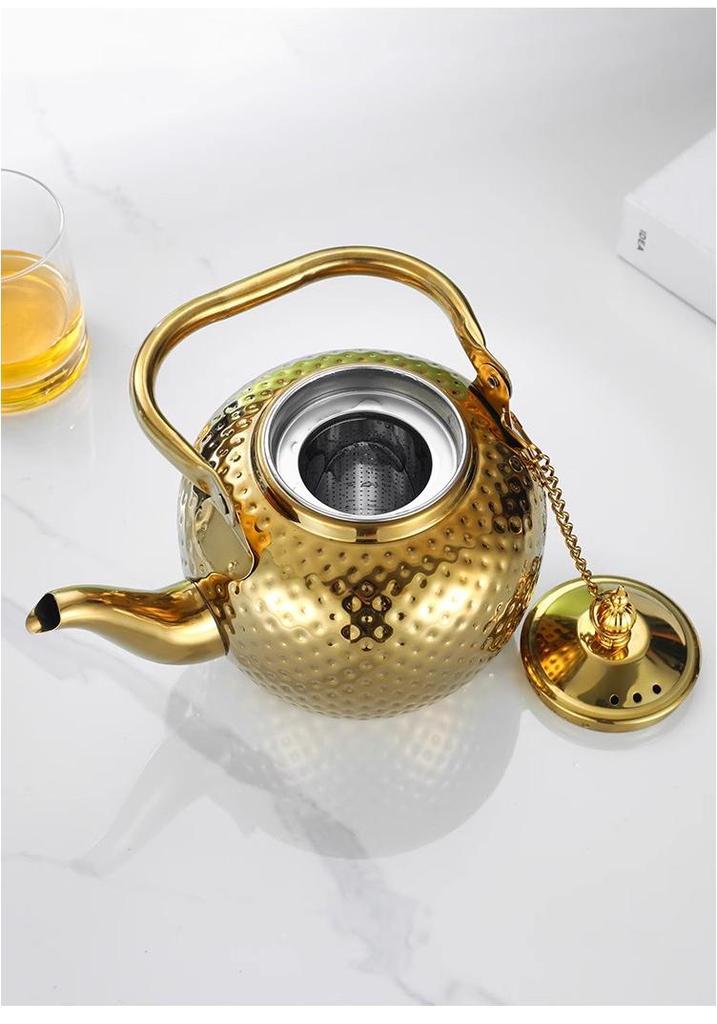 Bobo Pot Hammered Stainless Steel Teapot with Strainer - Vintage Middle Eastern Spherical Design for Restaurant and Home Use