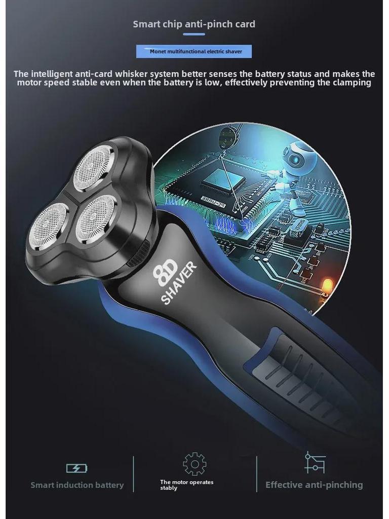 8D Multifunctional Men's Electric Shaver, Full-Body Washable, USB Car Charger Compatible