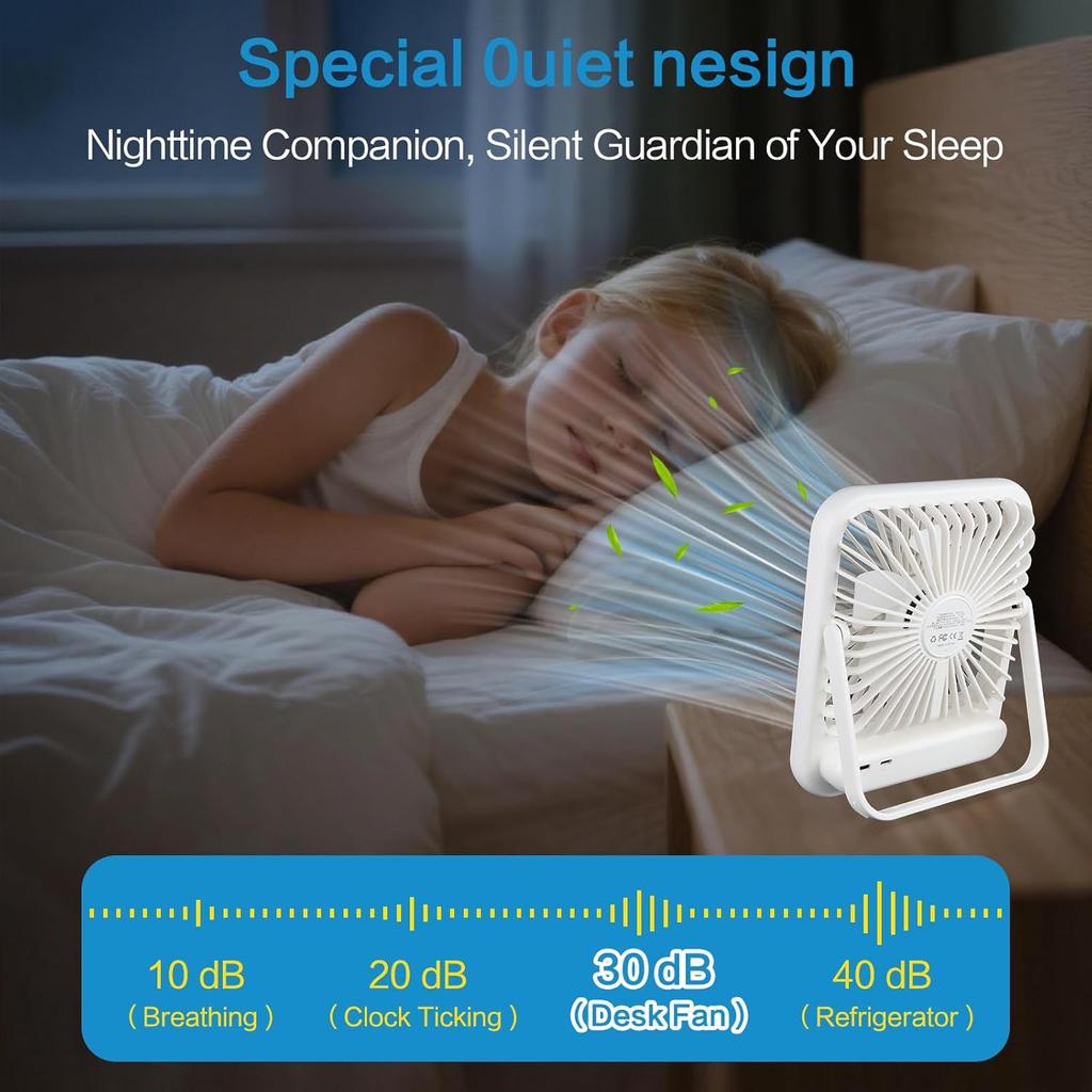 Silent Desktop Fan, Rechargeable, with LED Display - battery/USB Powered