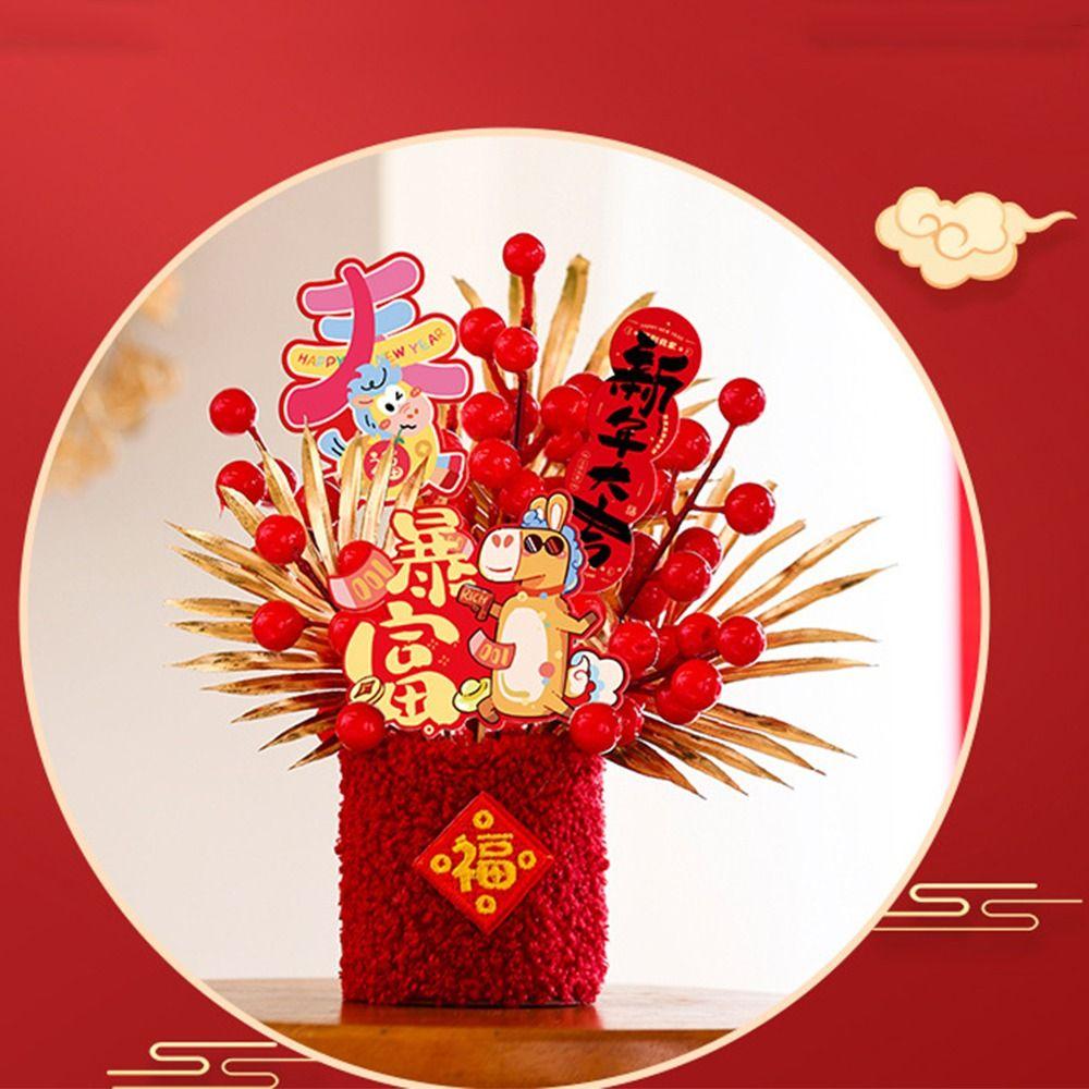Creative New Year Lucky Decoration Chinese Style Handmade Blessing Flower Bucket Best Blessing Fake Flower Bucket