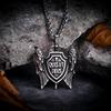 Retro Mens Angel Wings Sword Shield Necklaces Norse Mythology Archangel St Michael Pendant Stainless Steel Cross Amulet Jewelry