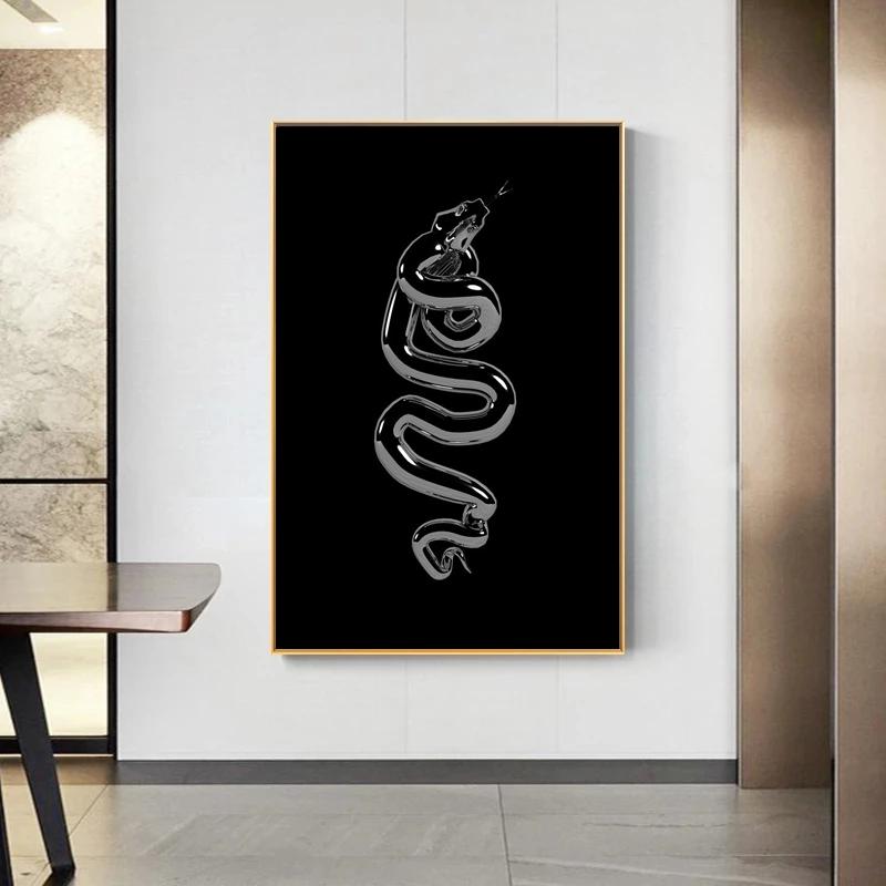 Animal Art Black Poison Snake Statue Sculpture Canvas Painting Wall Art Posters Prints Wall Picture for Living Room Home Cuadros