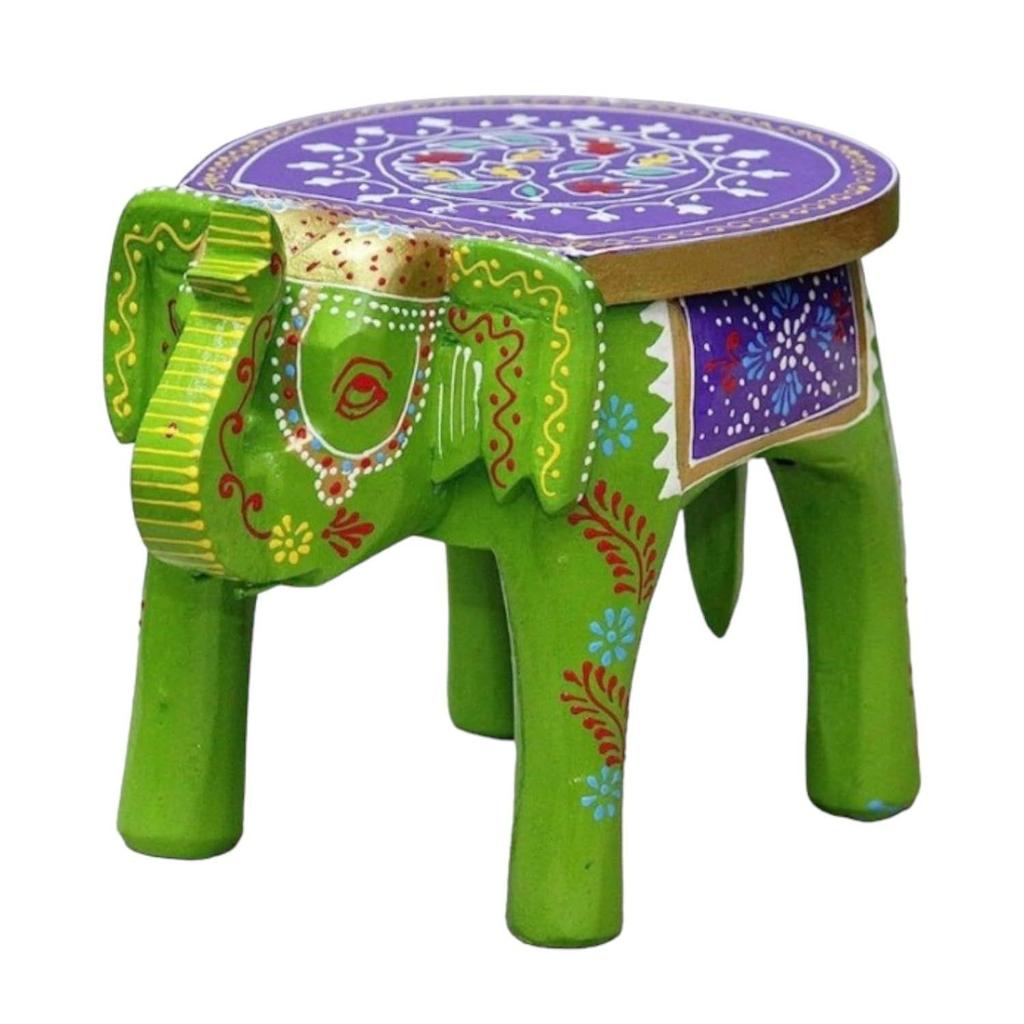 Hand-Crafted and Emboss Colorful Painted Wooden Elephant Shape Stool for Home/Office/Living or Bedroom Decor,Decorative Showpiece