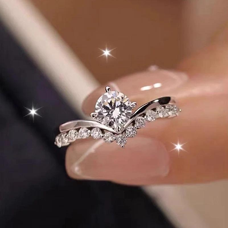 2026 New European and American Four Claw Inlaid Zircon Ring Fashion Personality Popular Princess Style Zircon Wholesale 6