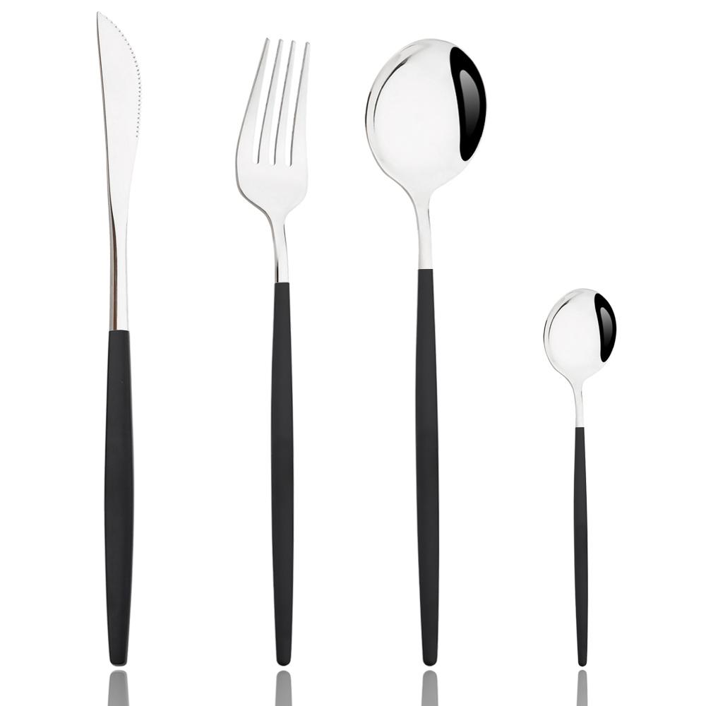 Drmfiy Pink Silver Stainless Steel Dinnerware Set Fork Knife Soup Ice Spoon Cutlery Set Western Flatware Kitchen Silverware Set