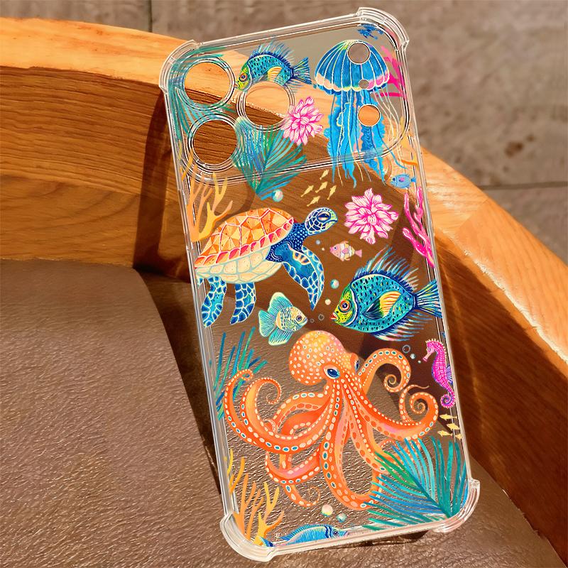 Colorful Starfish Pattern Phone Case For iPhone 17e 17 16 15 14 Pro Max 14 13 Pro 16 Clear Shockproof TPU Card Slot Pocket Cover