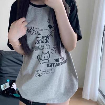 Camisetas Y2K para niñas Camisetas holgadas de talla grande para camisetas de mujer Camisetas lindas con estampado de dibujos animados Tops deportivos casuales para mujer Camisetas de manga corta y cuello redondo