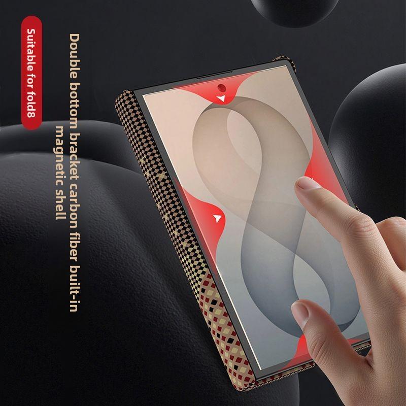 Luxury Business Carbon Fiber Texture Wireless Charger Case for Samsung Galaxy Fold 8 Fold 8 Ultra Hinge Matte Shockproof Anti Scratch Protection Cover