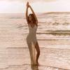 2025 Europe and America Cross Border New Beach Dress Female Pure Color Knitting Bikini Swimsuit Blouse Sun-Proof Set